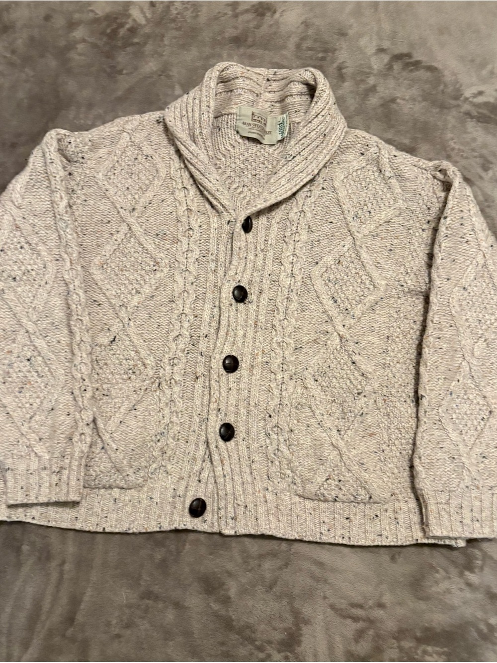 Shawl Collar Cable Cardigan Sweater - Light Speckled Gray